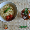 カレートマトの　つけ麺パスタ