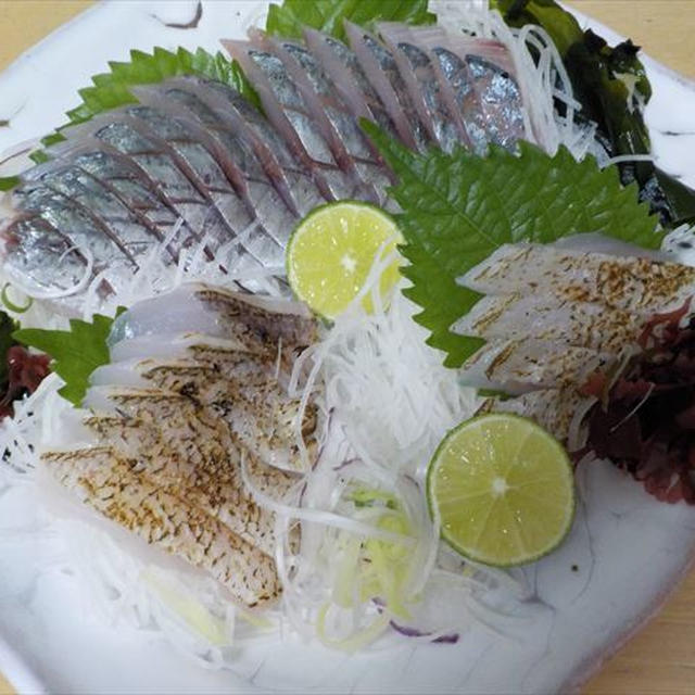 あぶり甘鯛造り、アジのお刺身、あの青い柑橘系何だったでしょ？