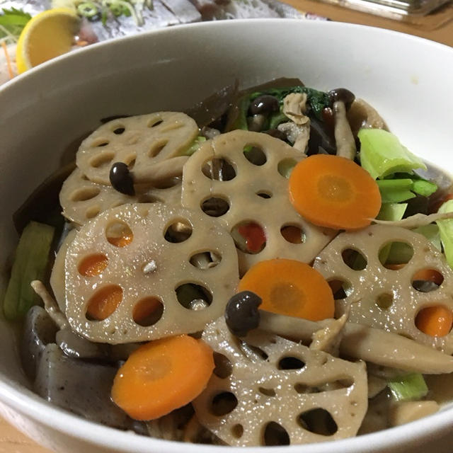 蓮根煮物★砂糖と塩……(￣▽￣;)