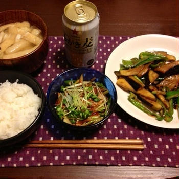 茄子とピーマンのピリ辛味噌炒め