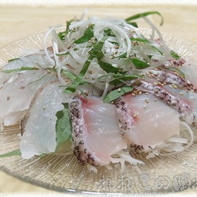 【釣り魚料理：鬼かさご/オコゼ/大口石投】オニカサゴとイシナギの刺身サラダ