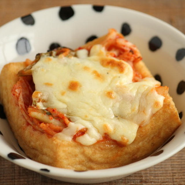 簡単おつまみ♪厚揚げのキムチチーズ焼き