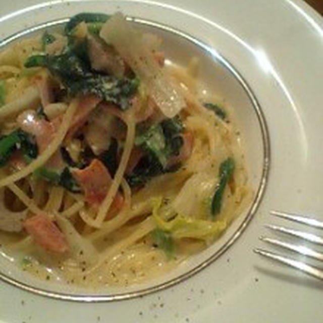 ホウレン草とベーコンの豆乳クリームパスタ