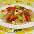 サーモンソーセージと野菜のパスタ