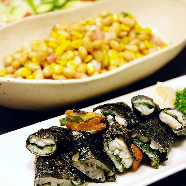 太刀魚の海苔巻き揚げ 大豆のバターコンソメ炒め By ｊｕｎａ 神田智美 さん レシピブログ 料理ブログのレシピ満載