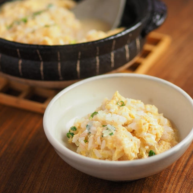 正月明けのリセット飯、キャベツとツナのたまご雑炊　