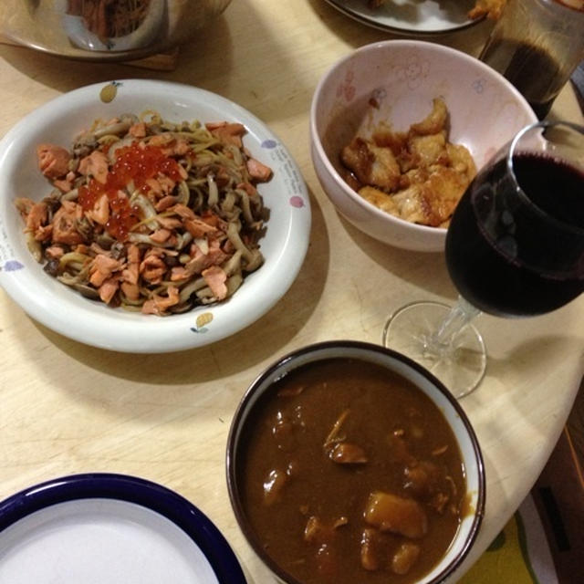 チキンカレー・鮭のパスタ