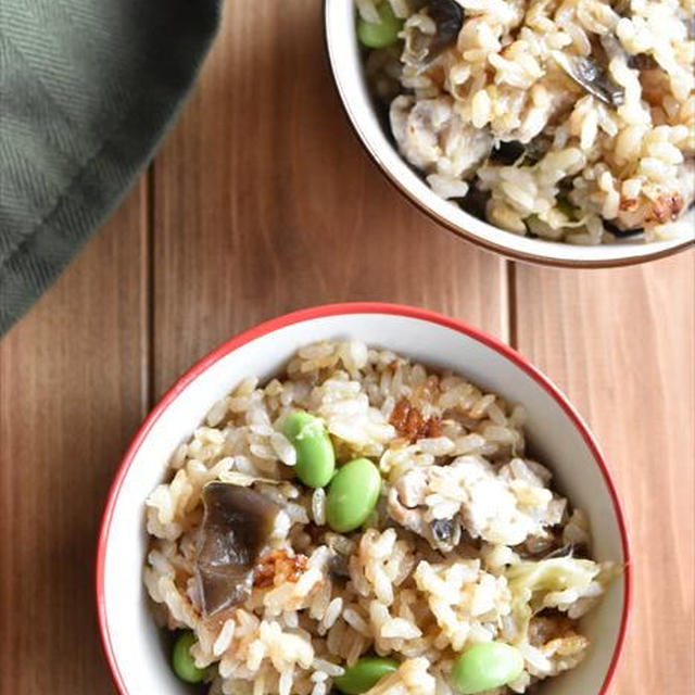 とろとろナスと豚肉のコクうま炊き込みご飯