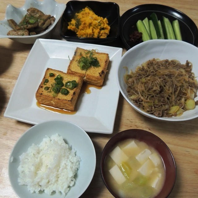 昨夜は糸こんにゃくのすき焼き風煮など～！