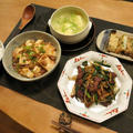 麻婆豆腐＆レバニラの中華な晩ご飯　と　真っ赤なドウダンツツジ♪