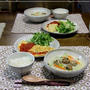 鶏だんごとキャベツのクリーム煮＆トマトオムレツ　レモンタイムのお花♪