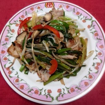 豚肉とニラともやし他の炒めもの