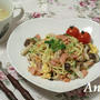 ☆豆苗と鮭のパスタ＆ブルーベリー・チーズケーキ☆