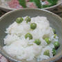 晩御飯（豆ご飯、鯛の刺身、手羽先の塩焼き、新玉ねぎのサラダ、人参しりしり）