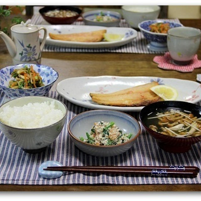 ホッケと習ったばかりの副菜２種　ランチの手作りお弁当