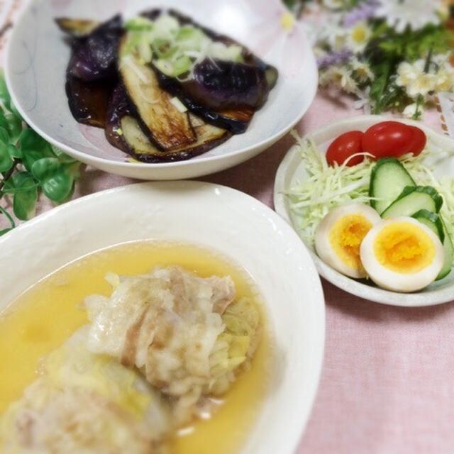 白菜と豚バラ肉の煮物、なす焼き、1016円！