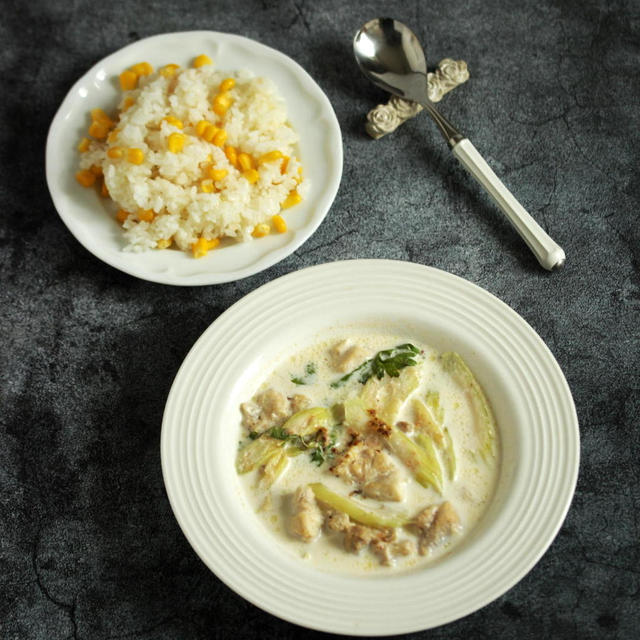 * 鶏もも肉の粒マスタードクリーム&コーンごはん♪⑪