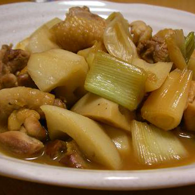 鶏肉と蓮根と長ネギの炒め煮