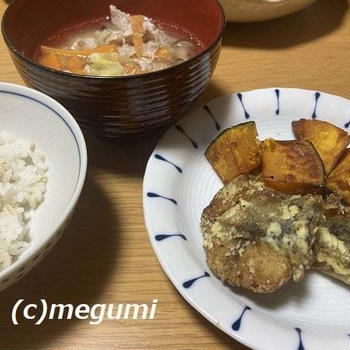 鯖のカレー風味竜田揚げ＆カボチャの素揚げ