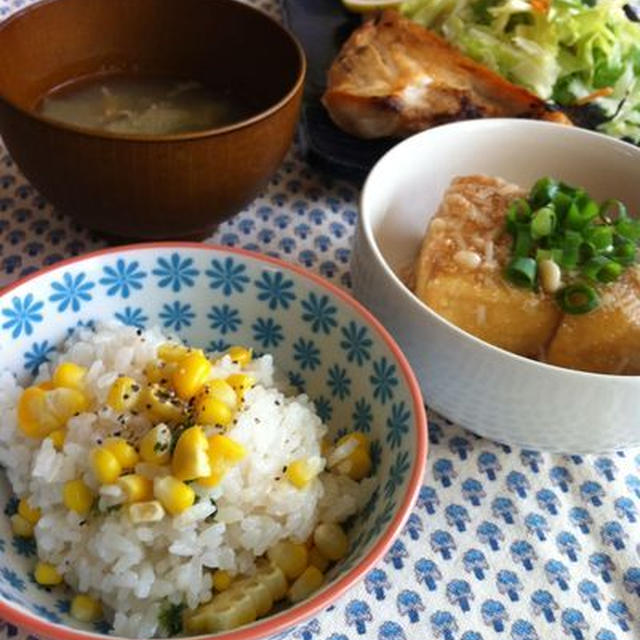 とうもろこしご飯/明太あんかけ豆腐