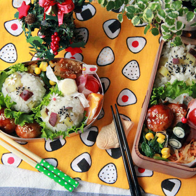 【親子弁】さつまいもご飯と鶏団子の甘酢あん弁当～Sweet potato Rice＆Sweet and sour meat balls bento