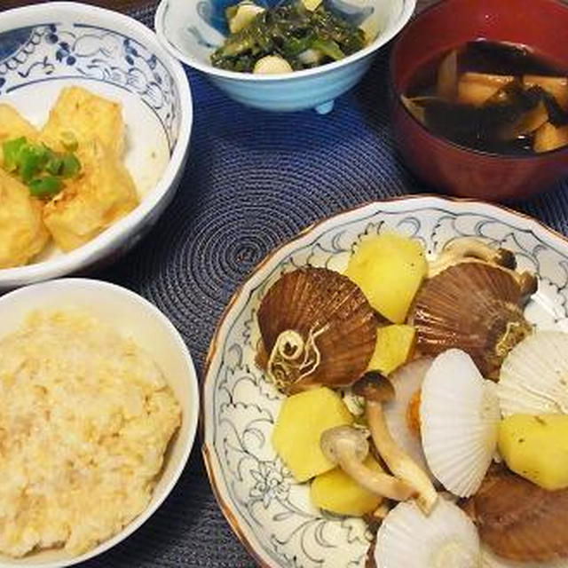 ホタテ稚貝とジャガイモのバター炒め&凹んだ～(;××)/