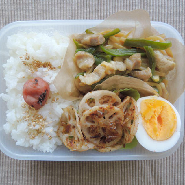 チンジャオロースとレンコン炒め弁当