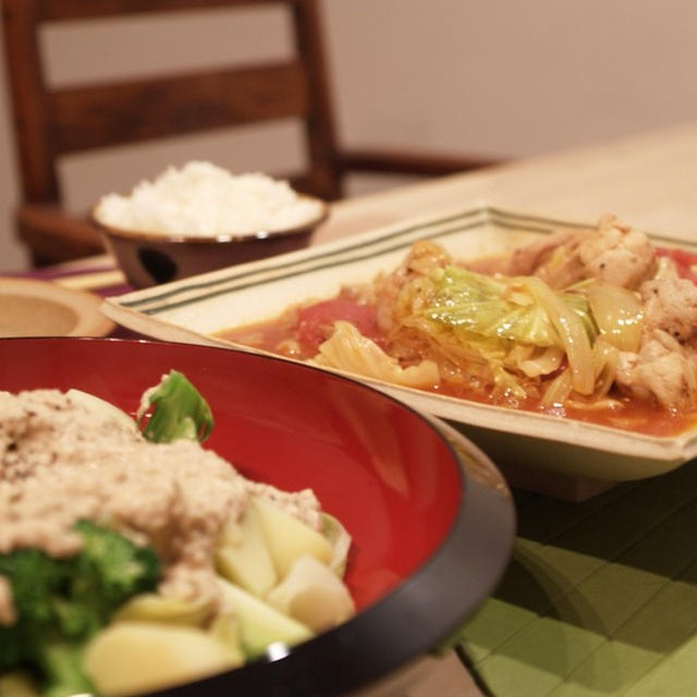 チキンとキャベツのトマト煮込み