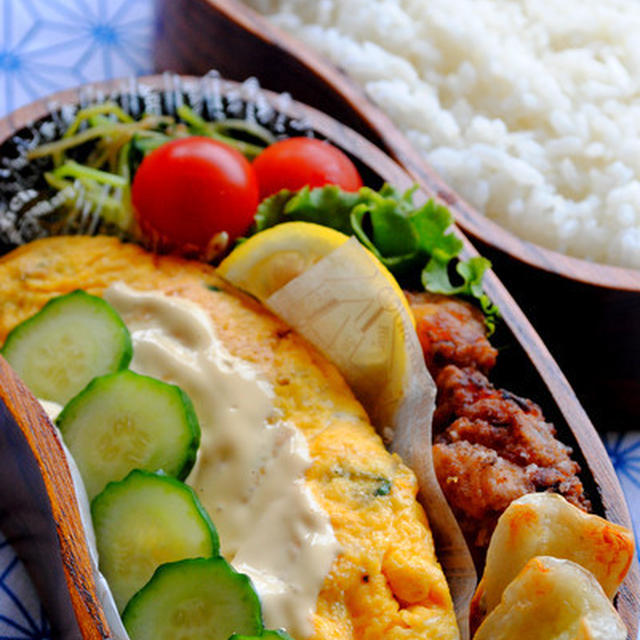 たらこ＆大葉のオムレツのお弁当（パパ弁＆息子弁）