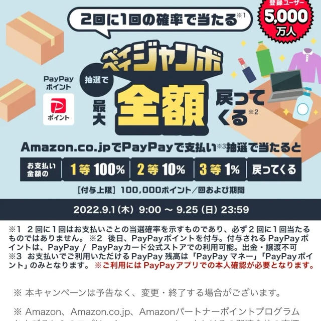 Amazon.co.jpで買い物するとペイペイジャンボで2回に１回の確率で当たる　全額戻るかも？