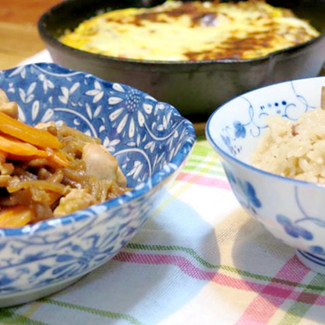 今日の晩ご飯/筍の煮物をリメイクして「筍ご飯」と、切干大根の消費メニュー3選「切干大根と鶏肉の中華煮・中華風サラダ・切干大根のトルティージャ」