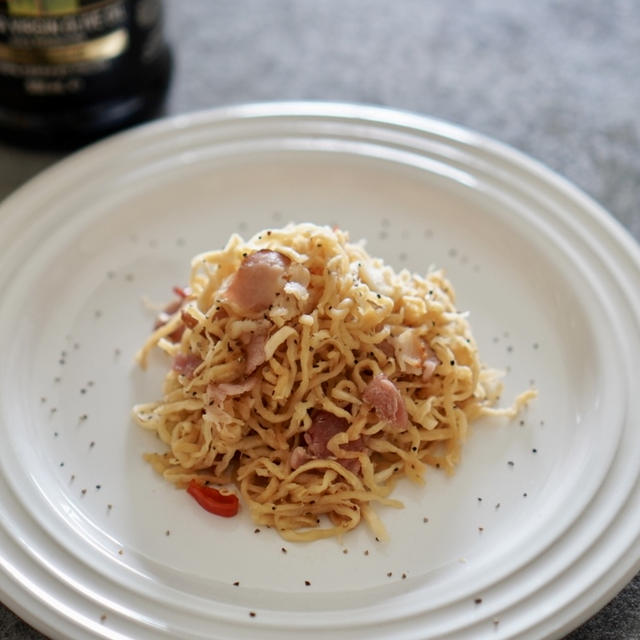 ベーコンと切り干し大根のペペロンチーノ（Dried radish and Bacon aglio e olio）