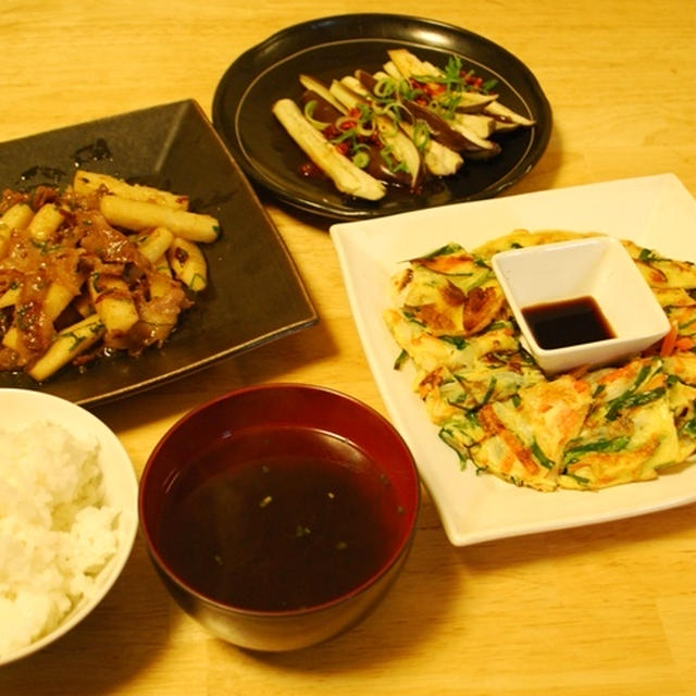 一昨日は山芋と牛肉のオイスターソース炒めなど～と次男入学式