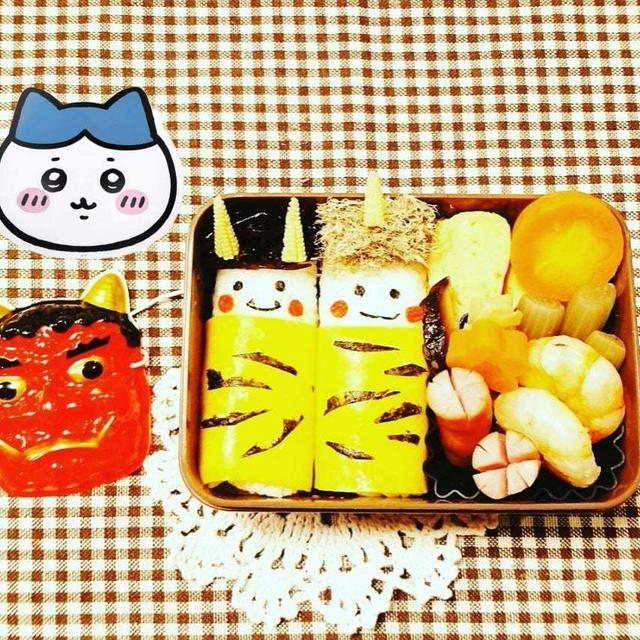 鬼さんスティックおにぎり節分弁当〖デコ弁〗   #平日お昼ご飯はお弁当or外食