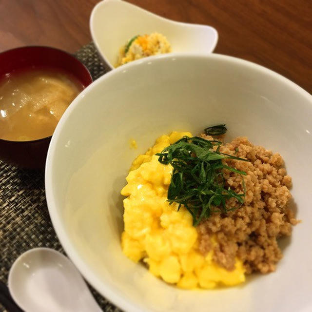 ポイントあり♡しっとりふんわり二色そぼろ丼＊副菜レシピ