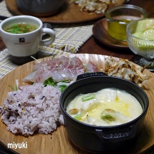 チキンとかぶのグラタン、鯛のカルパッチョ風・プレート。