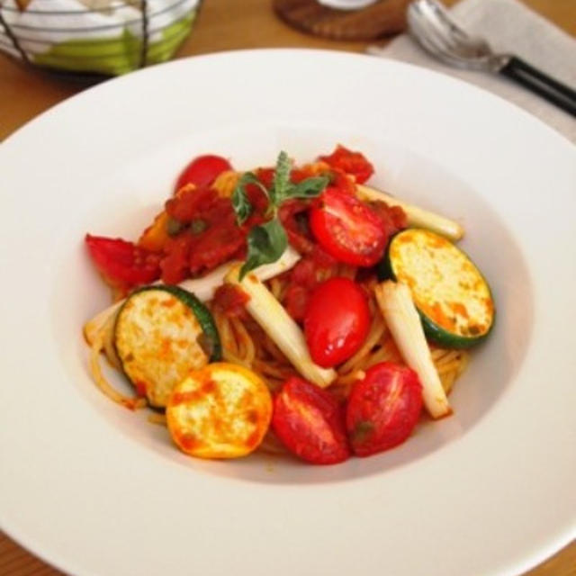 干し野菜のアンチョビトマトパスタ