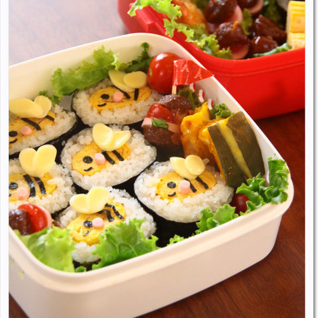 キャラ弁教室レポ。運動会の可愛いお弁当　～ハチさんの巻き寿司弁当～