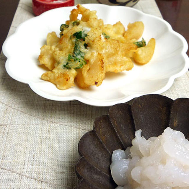 白海老と真珠貝柱かき揚げ／天ぷら油