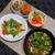 ココナッツオイル入りラー油♪♪　　香味野菜たっぷりアサリ葛きり麺！！　生ハム春巻きサラダ！！