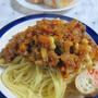 「つぶつぶ野菜と大豆のミートパスタ」