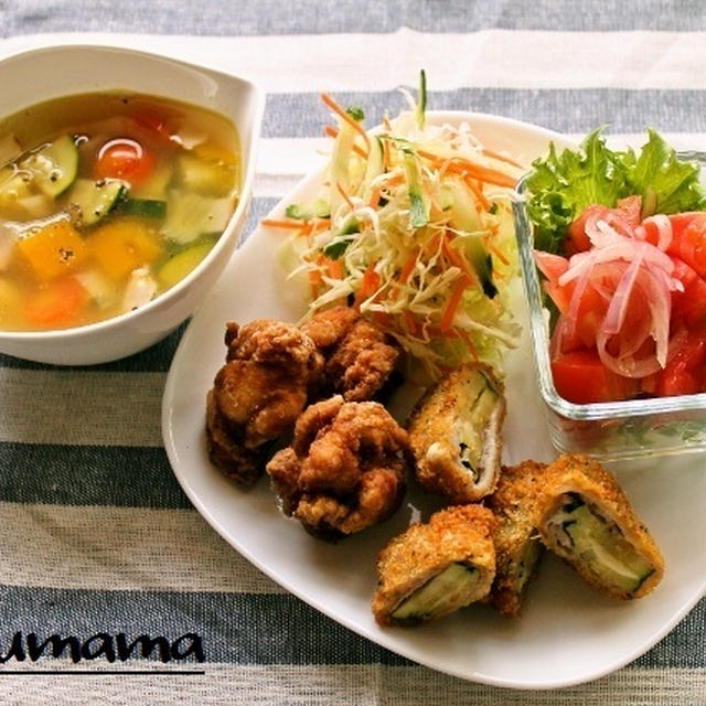 ズッキーニの肉巻きチーズフライ　/ 冷製リゾット
