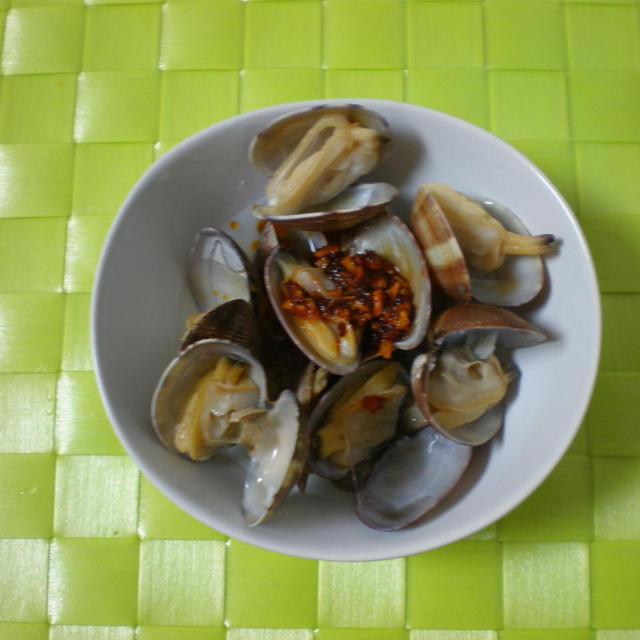 あさりの酒蒸し＋食べるラー油