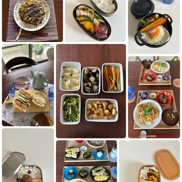 1週間のつくりおきおかずと、それを使って作る昼ごはん、晩ごはん、お弁当、最近のベランダガーデニング