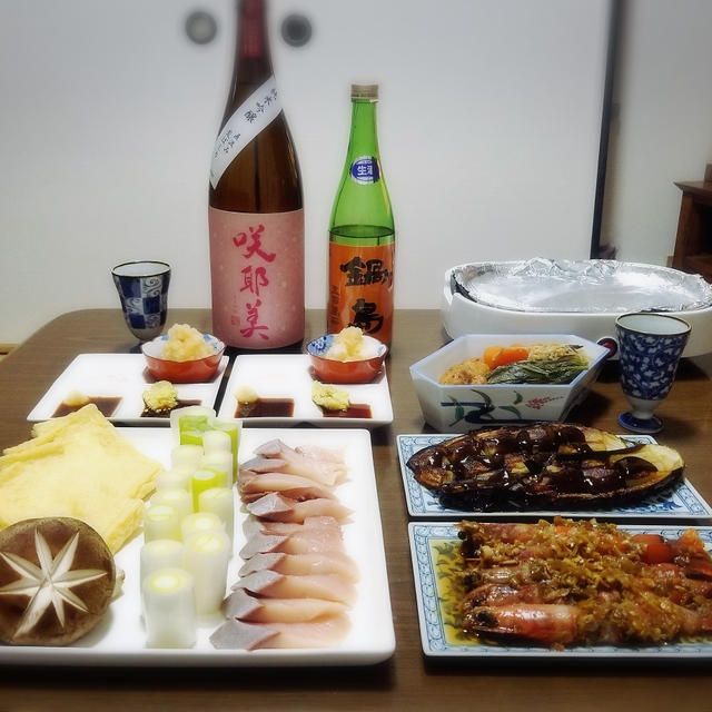 【家飲み/日本酒】咲耶美 純米吟醸ピンク 直汲み荒ばしり / 鍋島 純米吟醸オレンジ生 * ブリの焼きしゃぶ