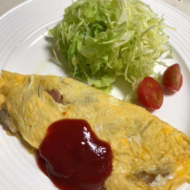 舞茸とベーコンのオムレツ