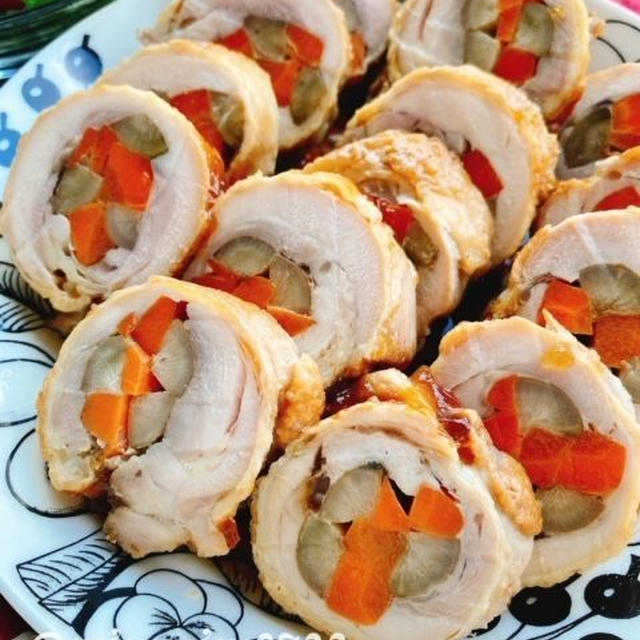 鶏もも肉の八幡巻き(動画レシピ)/Chicken roll with Burdock and Carrot.