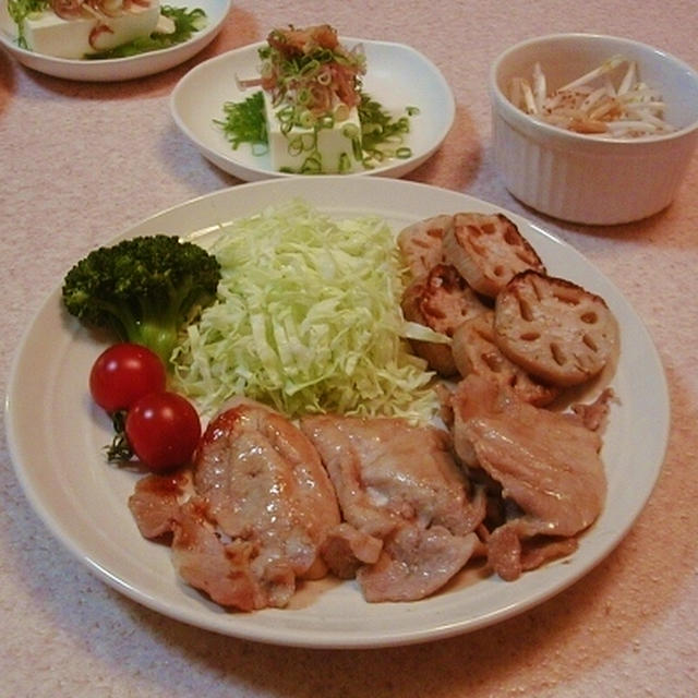 ポークの生姜焼きと蓮根のホクホク焼き