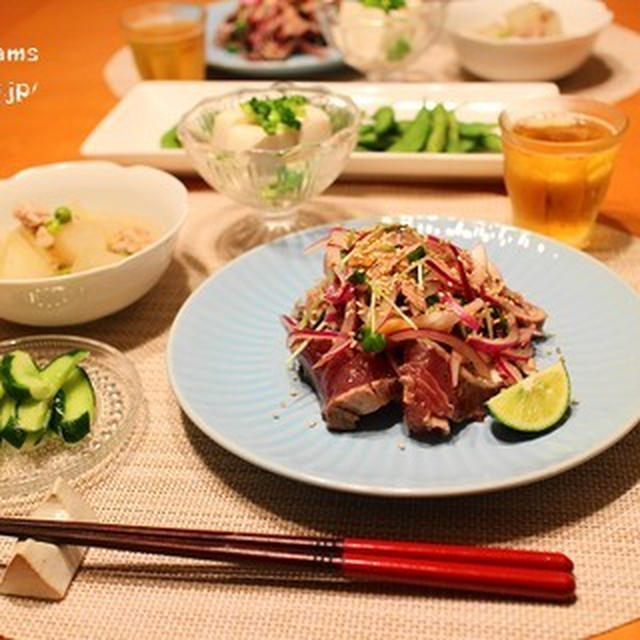 『鰹のたたき』とストウブで『小さいおかず』の献立。