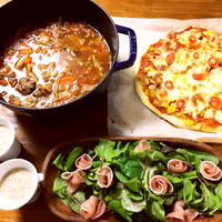 だしとスパイスの魔法ボルシチで晩御飯（モニター）、コストコレポ（有機栽培ベビーリーフ）